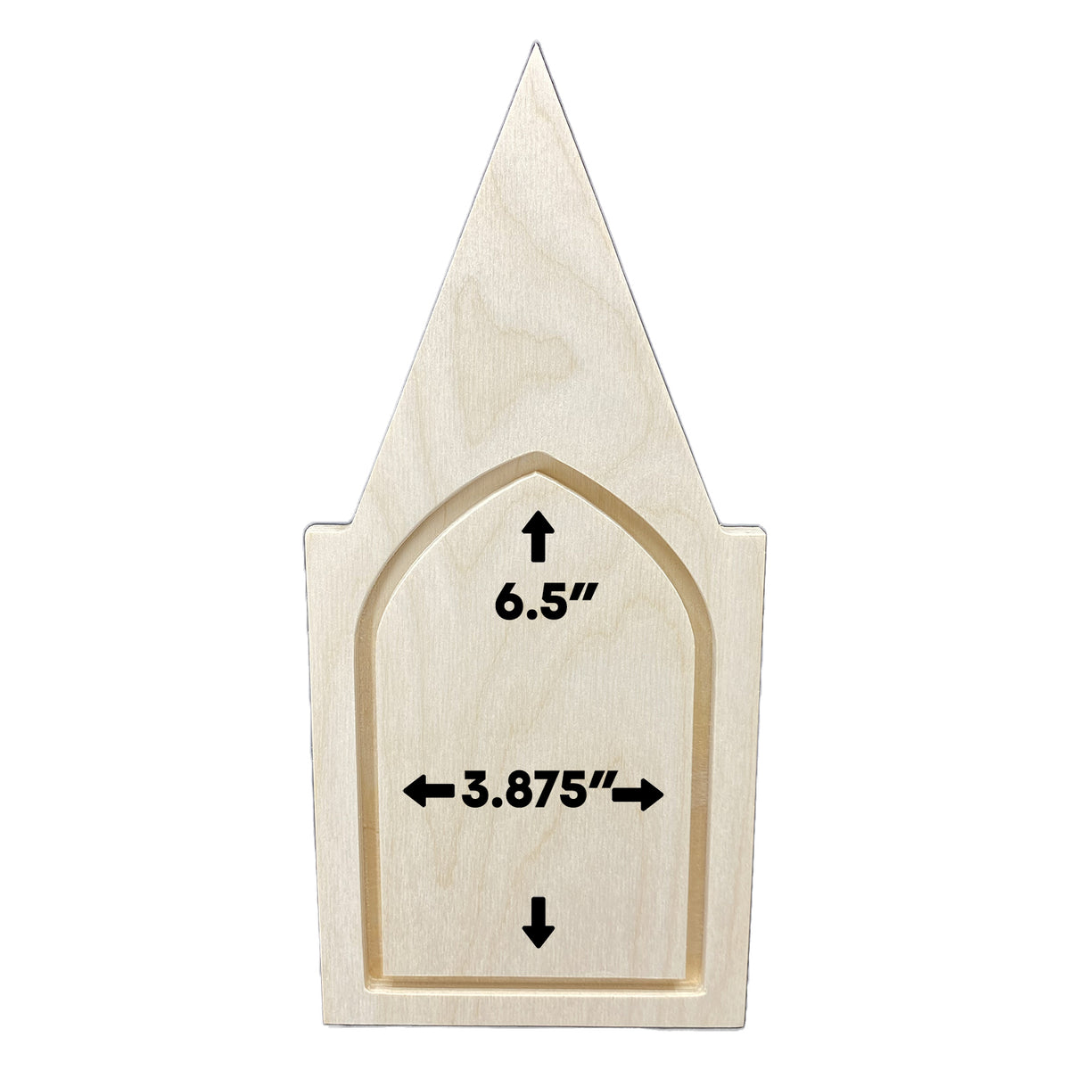 Gothic Chapel panel diagram labeling the lower area 6.5 inches high and 3.875 inches wide.