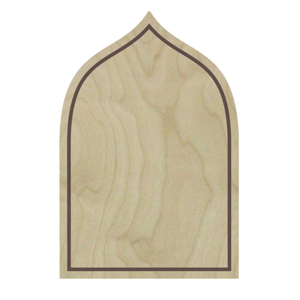 Trekell Gothic Bird Cage Floater Panel in pale wood, with a curved pointed arch and a recessed border around the painting surface.