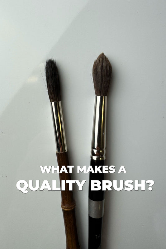 Two dark-bristled brushes above What Makes a Quality Brush? lettering.