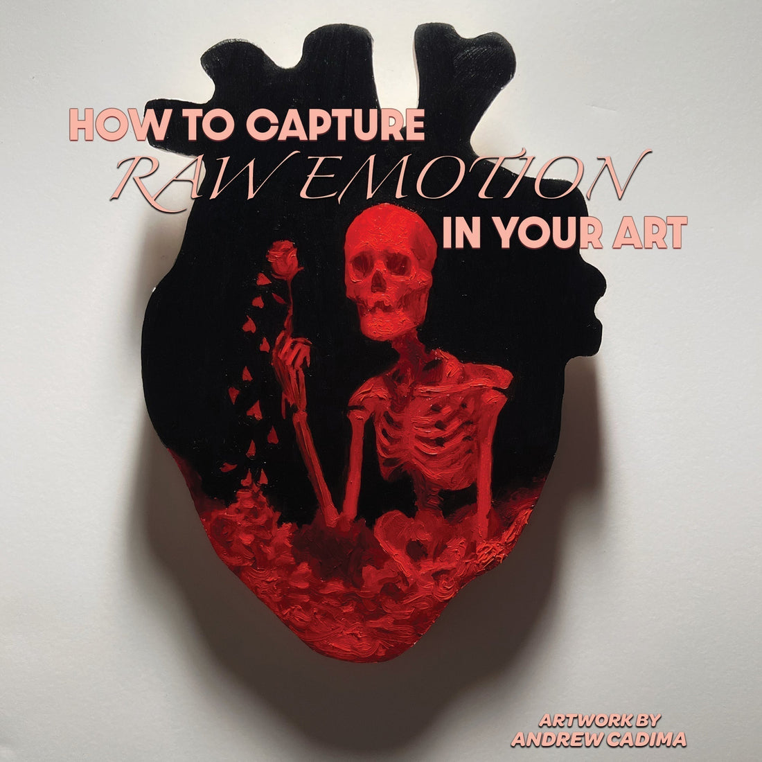 Expressive artwork displayed on a heart-shaped canvas.
