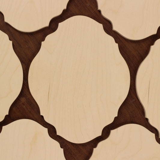 Four unpainted shaped-panel outlines meet around a scalloped circular opening.