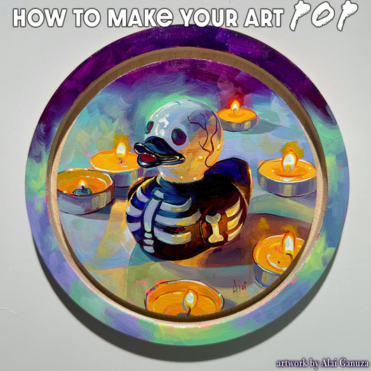 How to Varnish Your Art graphic over a round cartoon character painting.
