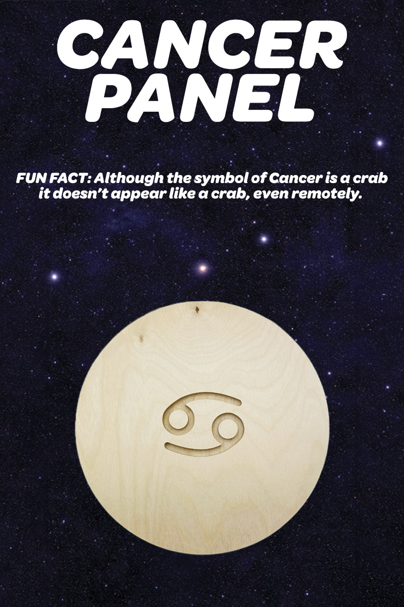 Cancer Panel graphic with an unpainted round panel bearing the recessed zodiac symbol.