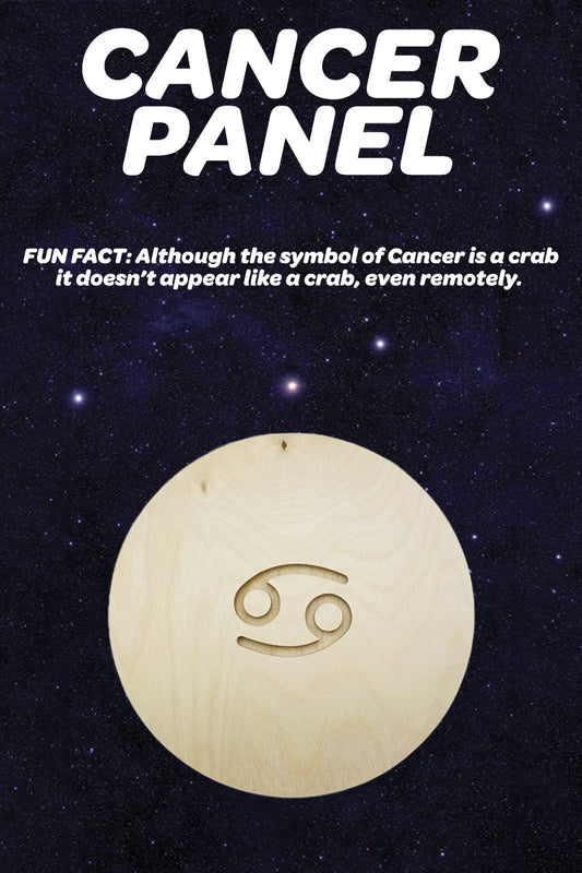 Cancer Panel graphic with an unpainted round panel bearing the recessed zodiac symbol.