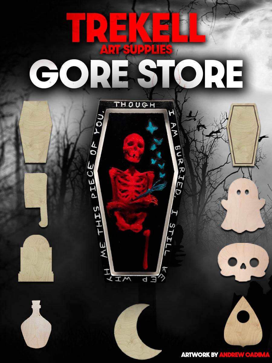 Trekell Gore Store graphic with skeleton artwork and bare Halloween panels.
