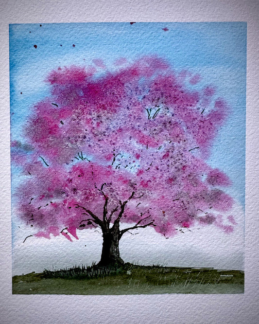 Expressive cherry tree watercolor featured in Trekell’s painting demonstration.