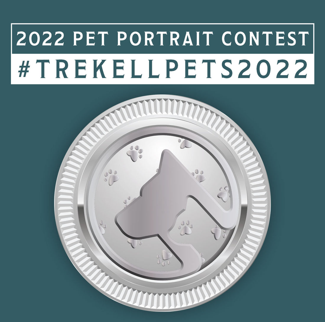2022 Pet Portrait Contest graphic with #TrekellPets2022 and a round panel illustration.