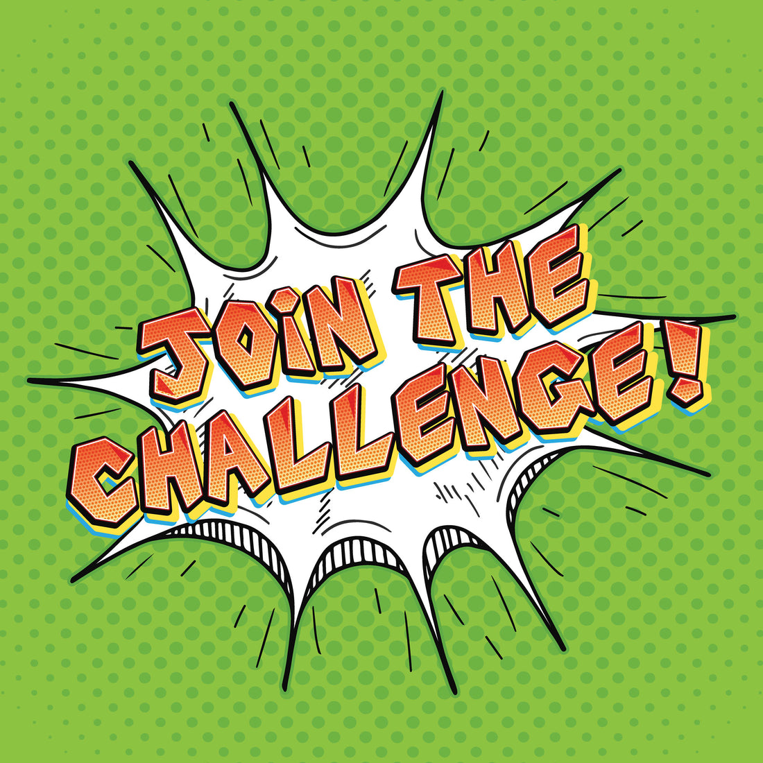 Join the Challenge! lettering within a white burst on green.