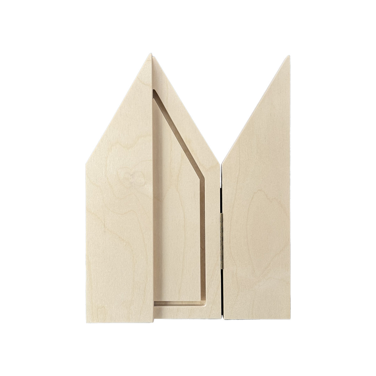 Gothic Gable altar panel partly folded, showing the inset center and a hinged side door.