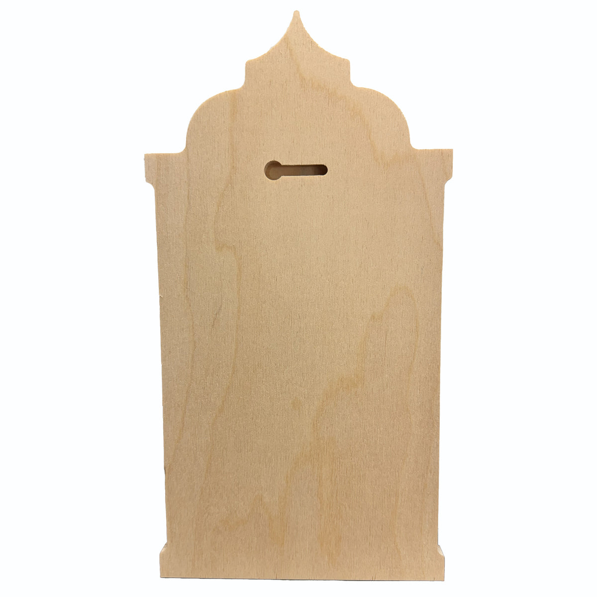 Gothic Abbey floater panel, back with a horizontal keyhole slot below the pointed top.