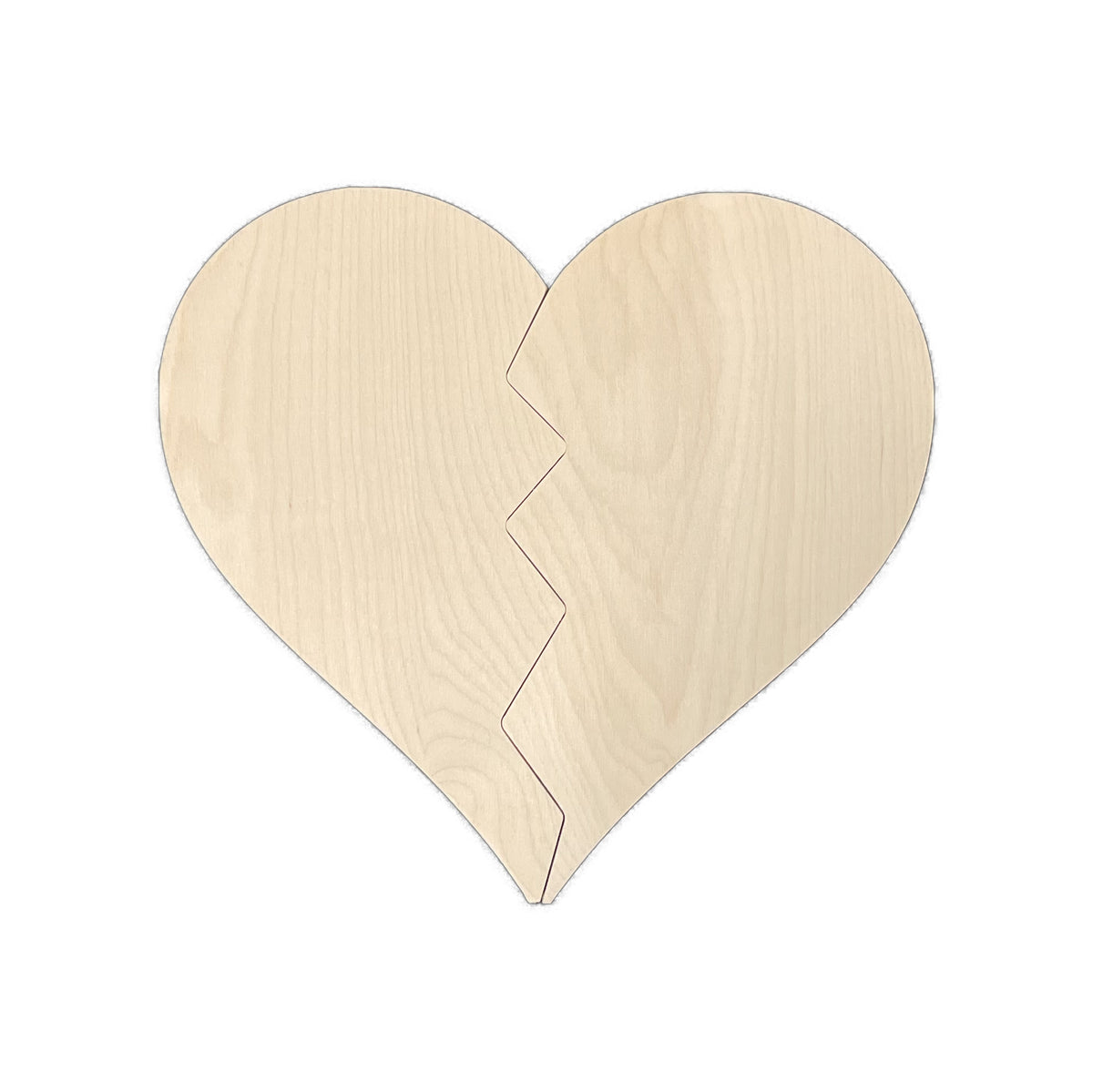Trekell Broken Heart Panel, two bare wooden halves fitted together with the zigzag seam visible.
