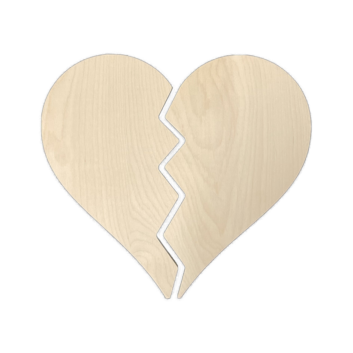 Trekell Broken Heart Panel, two bare wooden halves separated along a zigzag split.