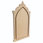 Gothic Abbey floater panel, angled view of the unpainted pointed arch and stepped wooden frame.