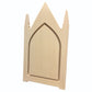 Trekell Gothic Steeple Floater Panel at an angle, showing its pointed-arch painting surface, three spires and raised wood frame.