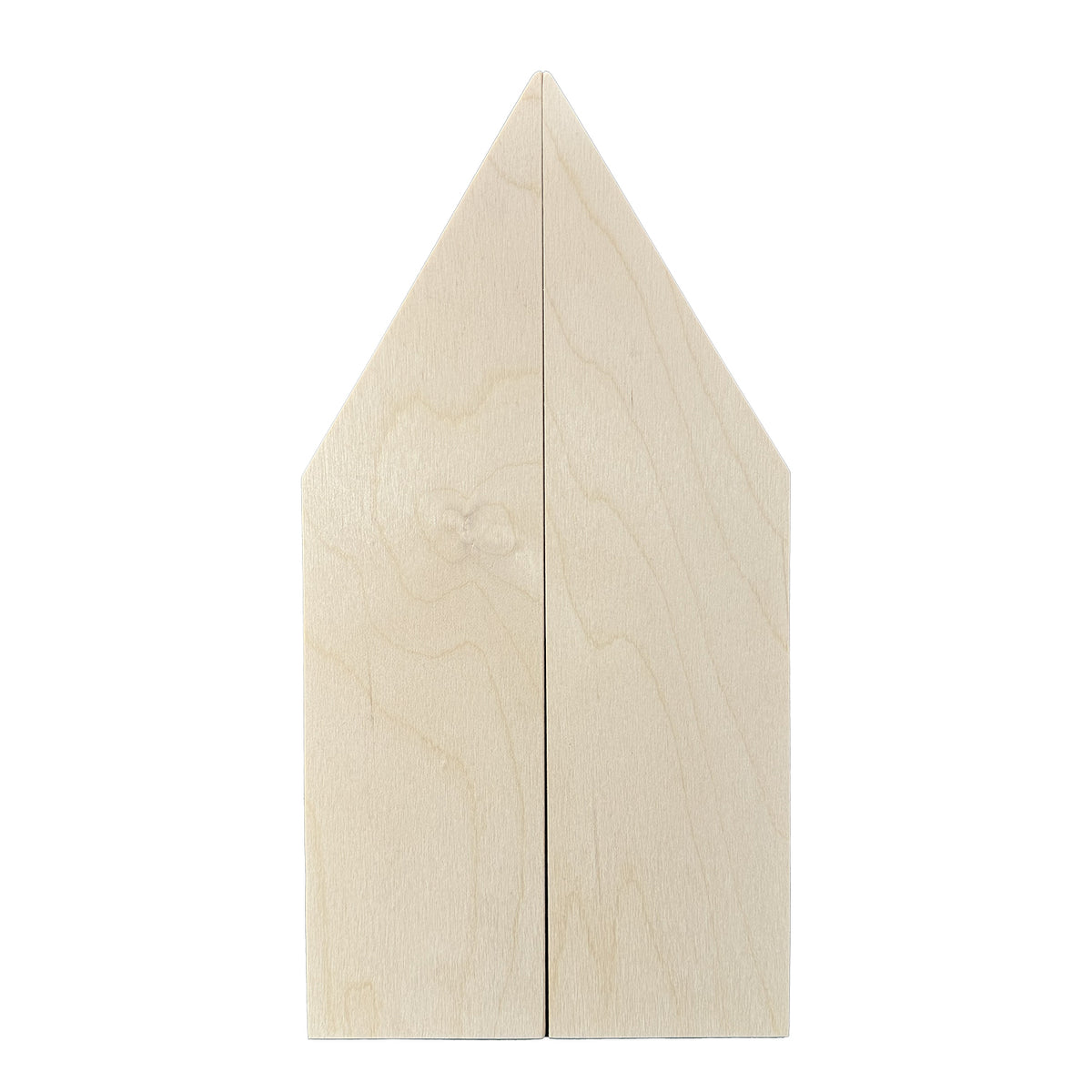 Gothic Gable altar panel closed, triangular top with a central door seam.