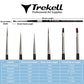 Brush dimension chart showing six pointed brushes and width, bristle-length and overall-length measurements.