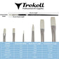Brush dimension chart showing six pale-bristled shapes with width, bristle-length and overall-length measurements.
