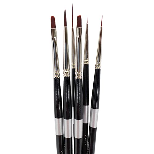 Black-handled brushes fanned upright, with pointed and rounded brown bristles.