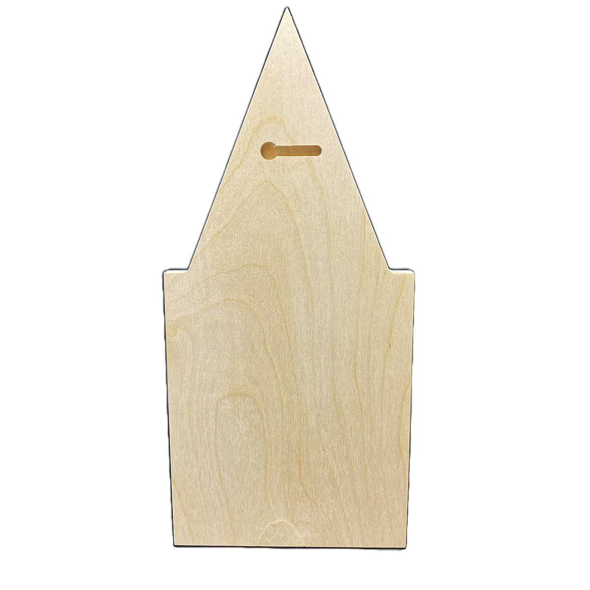 Gothic Chapel floater panel back, with a keyhole slot below the triangular top.
