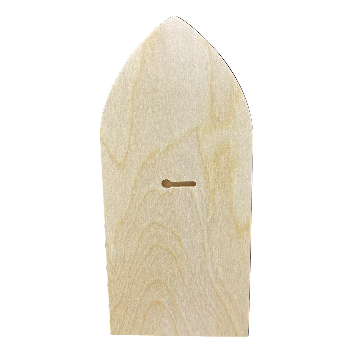Gothic Cathedral panel back, unpainted wood with a horizontal keyhole slot.