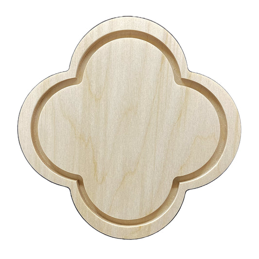 Gothic Cross floater panel, bare wooden quatrefoil with a recessed border.
