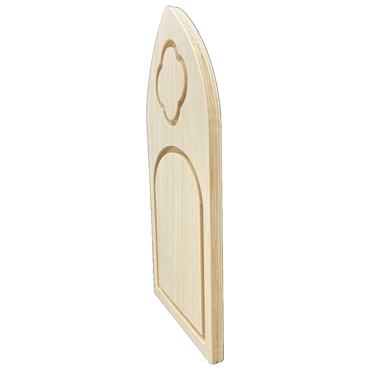 Trekell Gothic Vienna Floater Panel at an angle, showing its two bordered painting surfaces and layered wood edge.