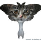 Tabby cat face painted on a dark moth-shaped panel, credited to Mallory Hart.