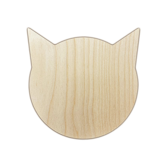 Trekell Kitty Panel, unpainted round wooden cat head with pointed ears.