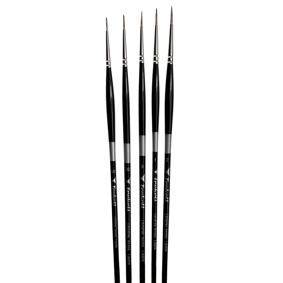 Trekell Legion Complete Liner Brush Set - Long Handle, showing a set of brushes with long, narrow pointed bristles.