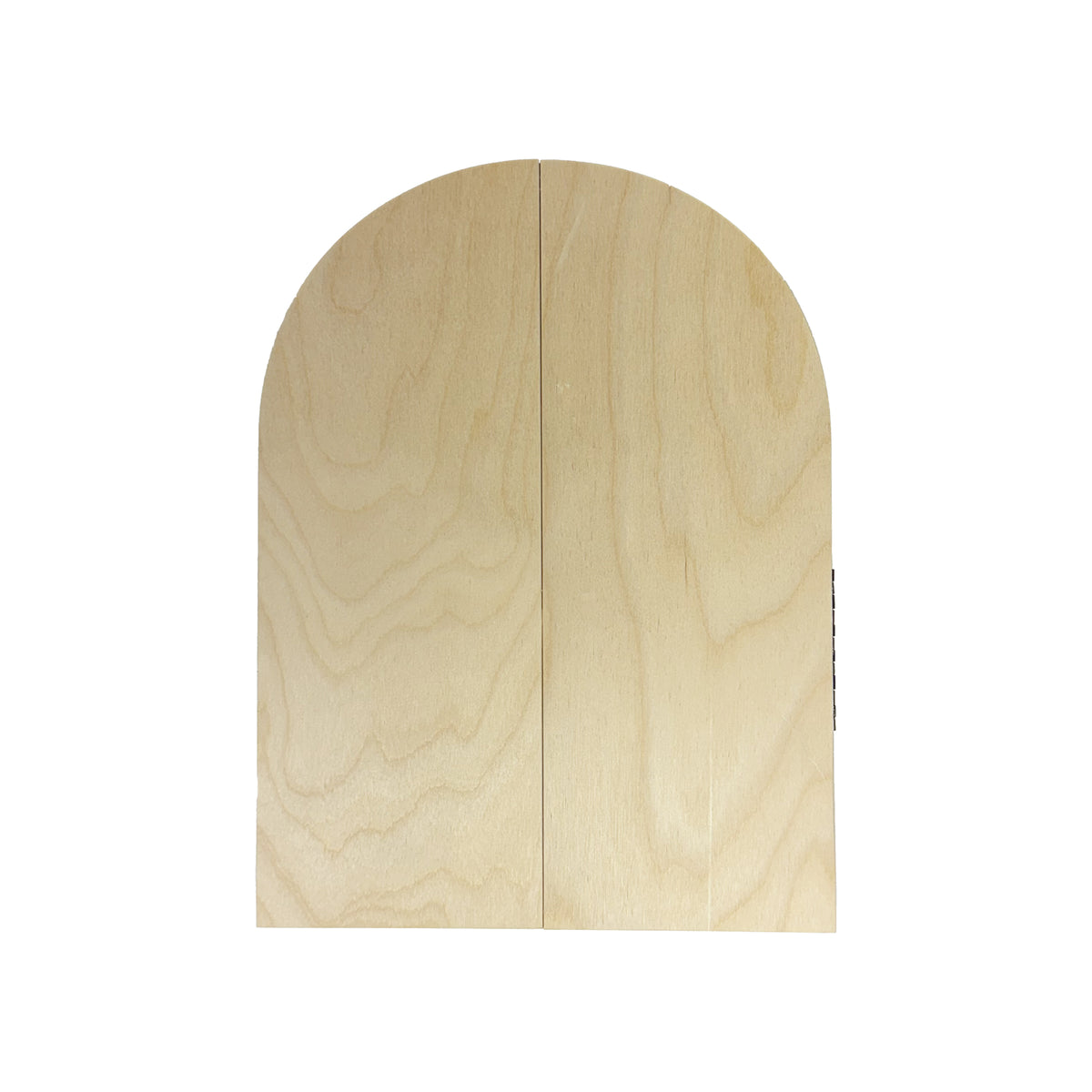 Trekell Gothic Rounded Arch Altar Panel with both wood doors closed, forming a rounded top and a vertical center seam.