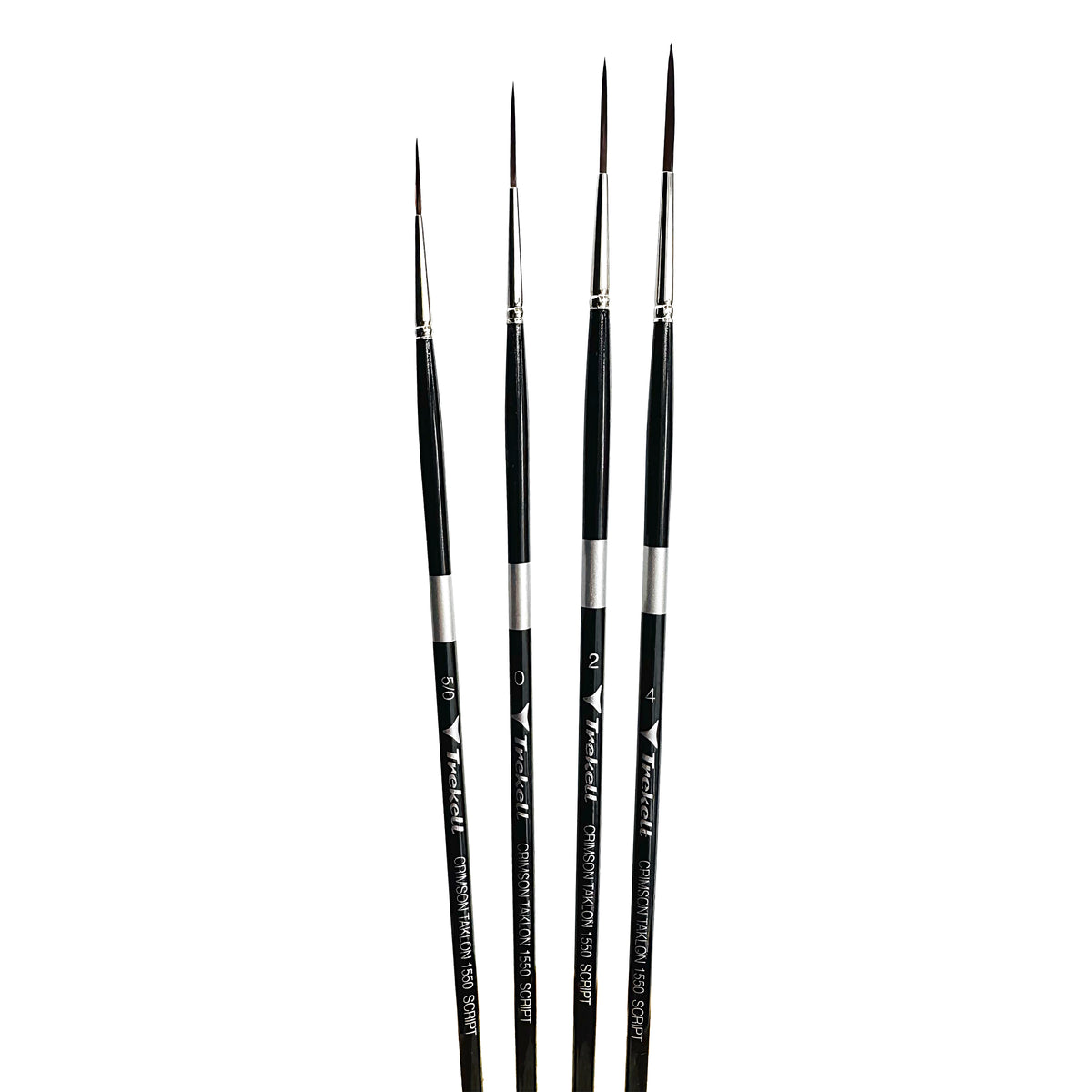 Trekell Crimson Taklon Complete Script/Rigger Brush Set - Long Handle, showing a set of brushes with long, fine pointed bristles.