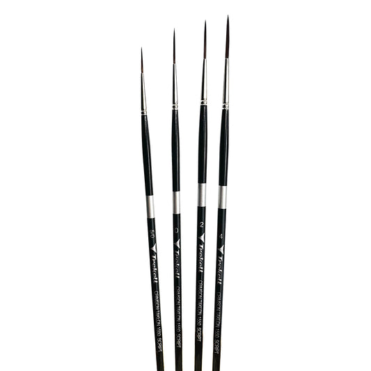 Trekell Crimson Taklon Complete Script/Rigger Brush Set - Long Handle, showing a set of brushes with long, fine pointed bristles.