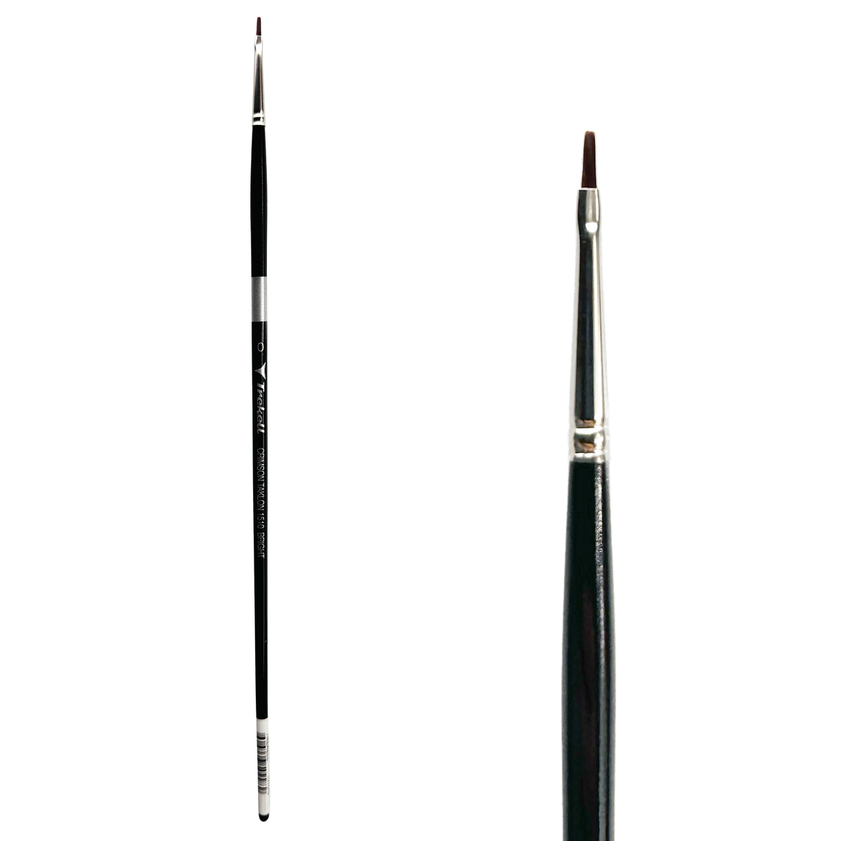 Trekell Crimson Taklon #0 Bright Brush - Long Handle, with short, straight-edged flat bristles.