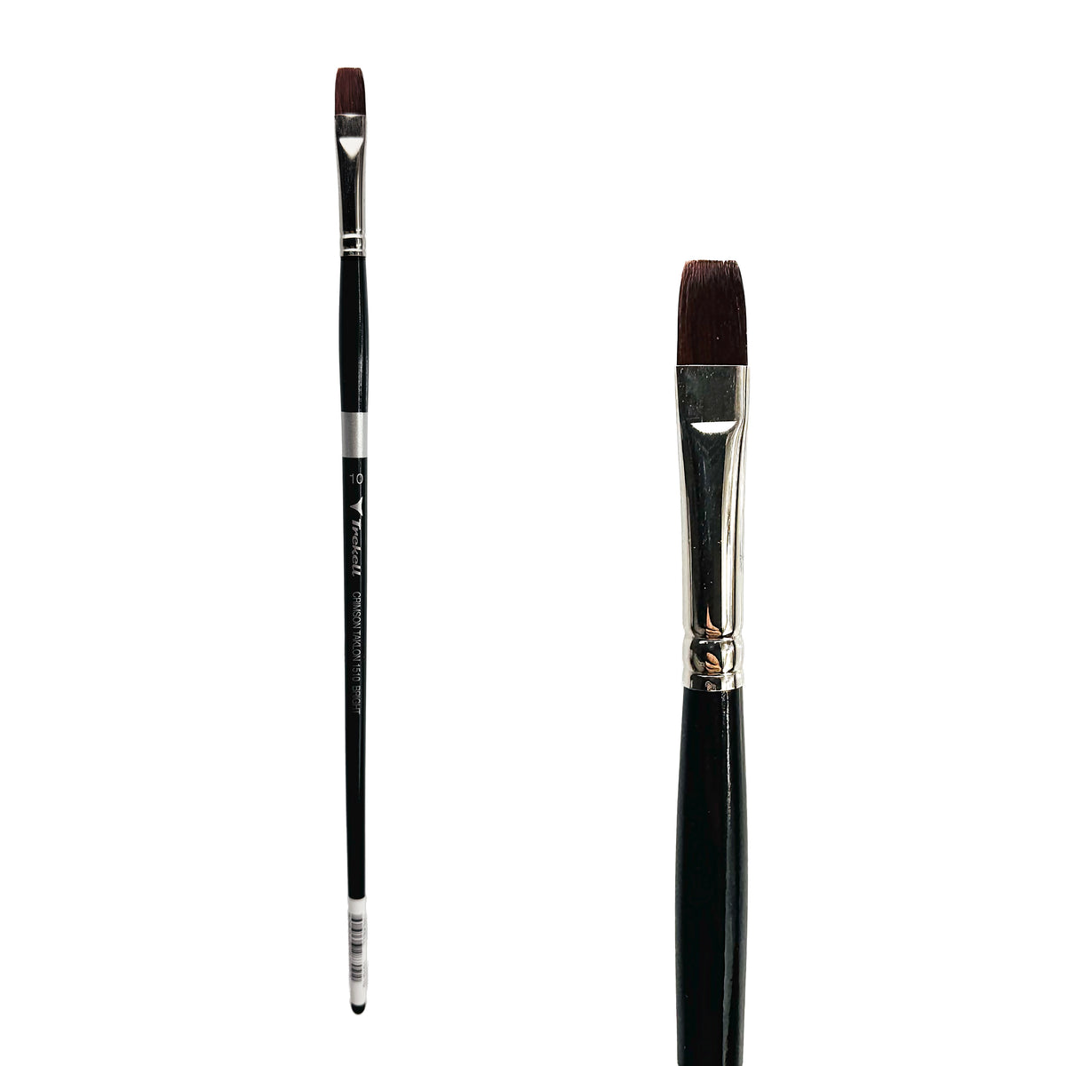 Trekell Crimson Taklon #10 Bright Brush - Long Handle, with short, straight-edged flat bristles.
