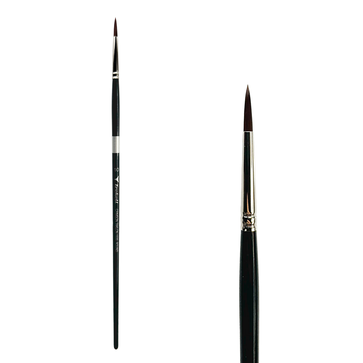 Trekell Crimson Taklon #10 Round Brush - Long Handle, with rounded, pointed bristles.