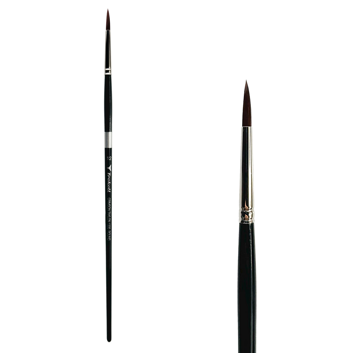 Trekell Crimson Taklon #12 Round Brush - Long Handle, with rounded, pointed bristles.