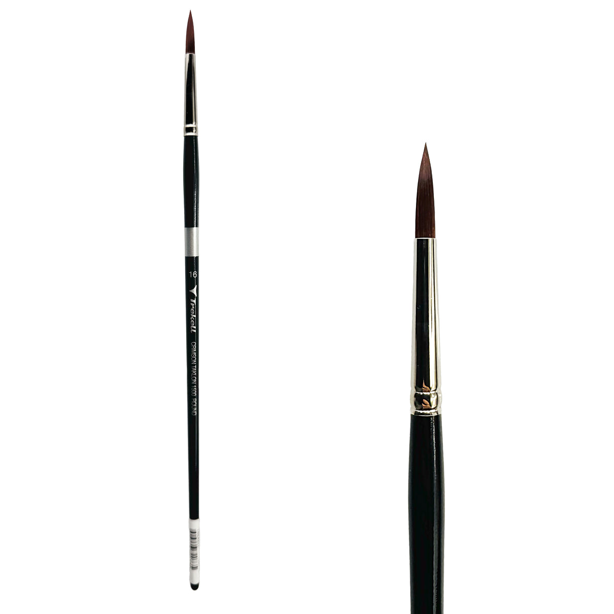 Trekell Crimson Taklon #16 Round Brush - Long Handle, with rounded, pointed bristles.