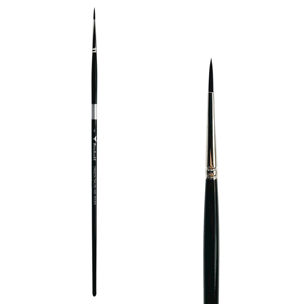 Trekell Crimson Taklon #4 Round Brush - Long Handle, with rounded, pointed bristles.