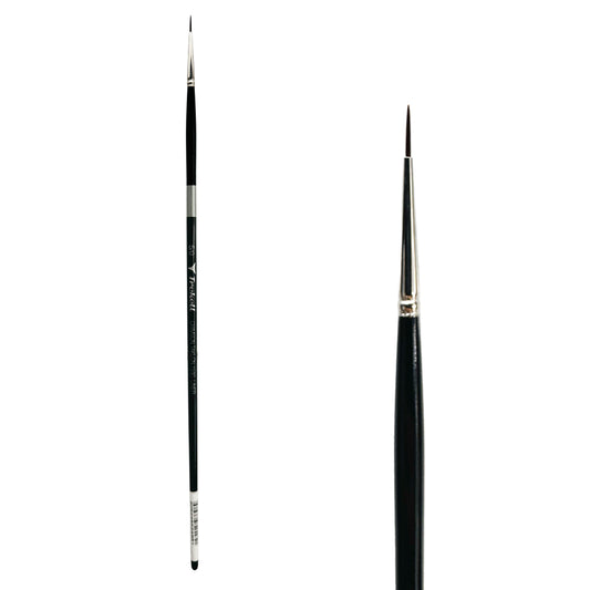 Trekell Crimson Taklon #5/0 Liner Brush - Long Handle, with long, narrow pointed bristles.