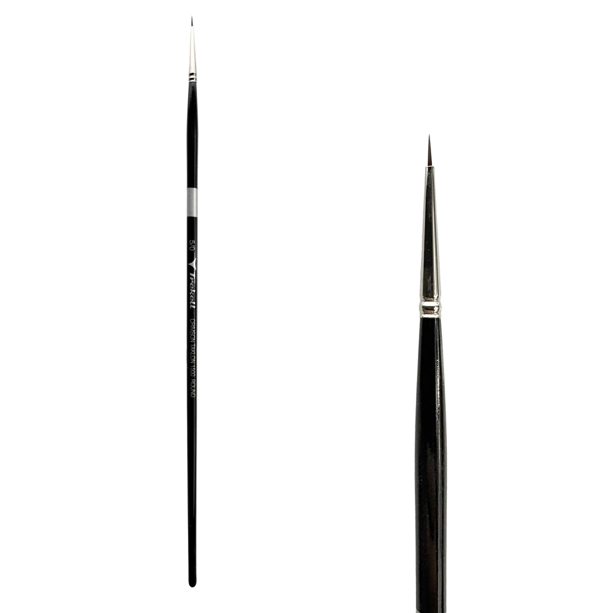 Trekell Crimson Taklon #5/0 Round Brush - Long Handle, with rounded, pointed bristles.