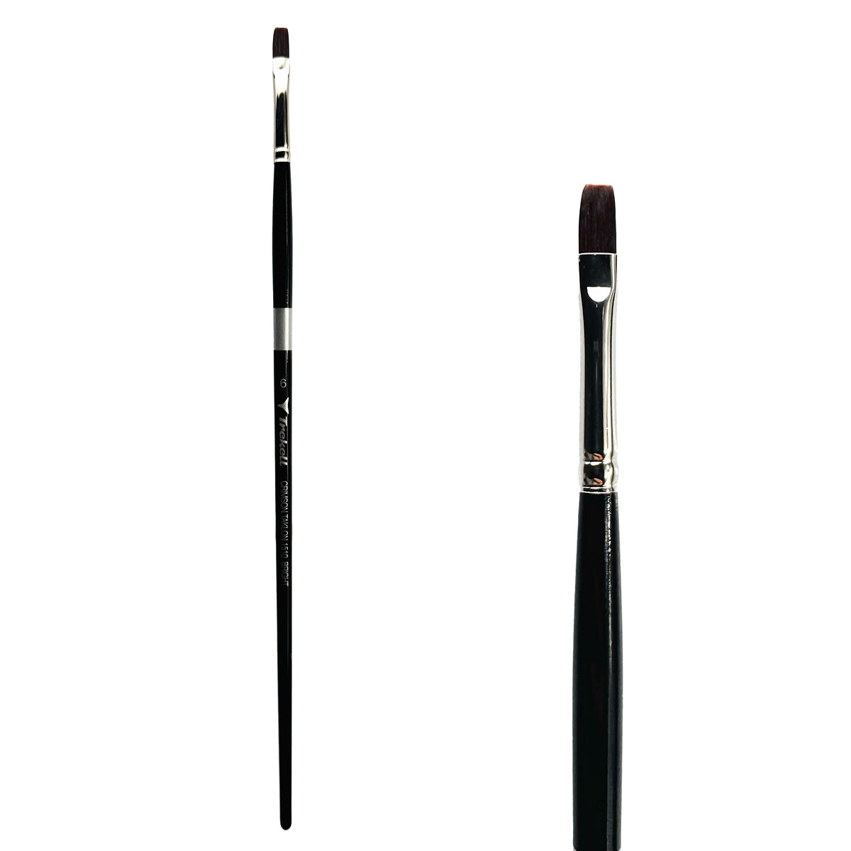 Trekell Crimson Taklon #6 Bright Brush - Long Handle, with short, straight-edged flat bristles.