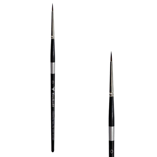 Trekell Crimson Taklon #0 Round Brush - Short Handle, with rounded, pointed bristles.
