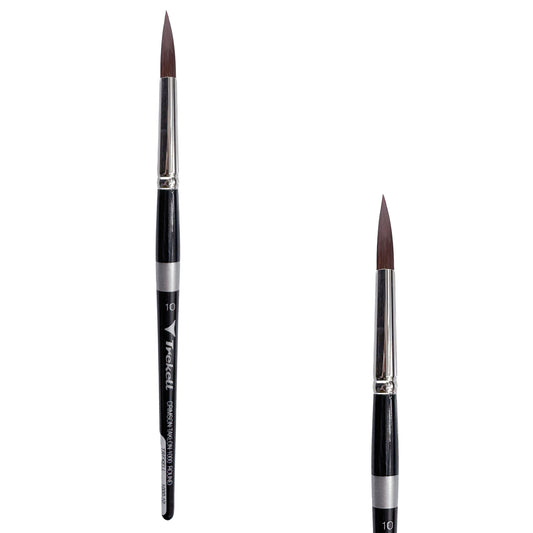 Trekell Crimson Taklon #10 Round Brush - Short Handle, with rounded, pointed bristles.