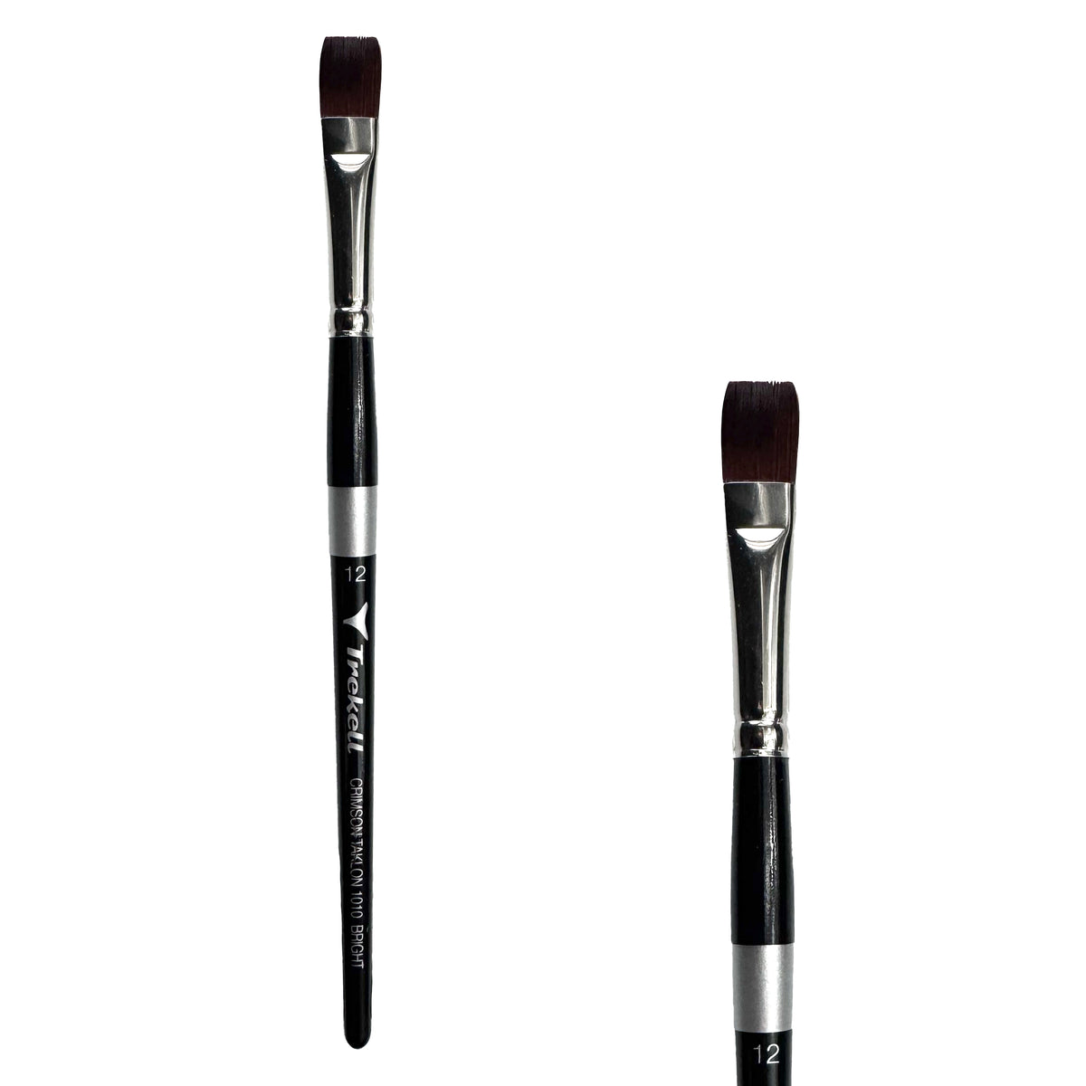 Trekell Crimson Taklon #12 Bright Brush - Short Handle, with short, straight-edged flat bristles.
