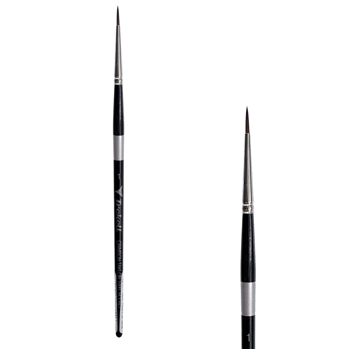 Trekell Crimson Taklon #1 Round Brush - Short Handle, with rounded, pointed bristles.