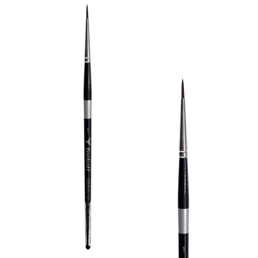 Trekell Crimson Taklon #1 Round Brush - Short Handle, with rounded, pointed bristles.