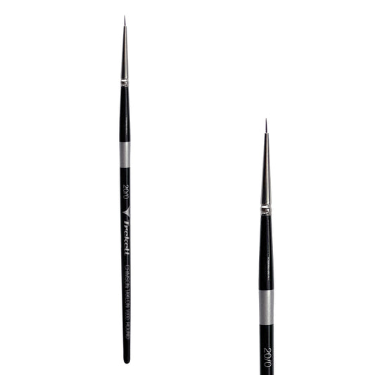 Trekell Crimson Taklon #20/0 Round Brush - Short Handle, with rounded, pointed bristles.