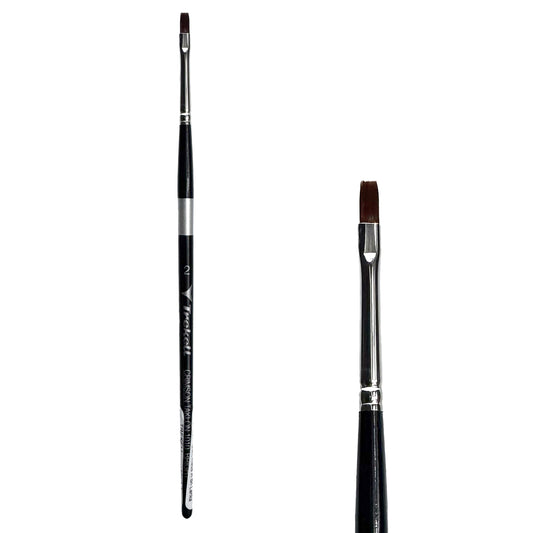 Trekell Crimson Taklon #2 Bright Brush - Short Handle, with short, straight-edged flat bristles.