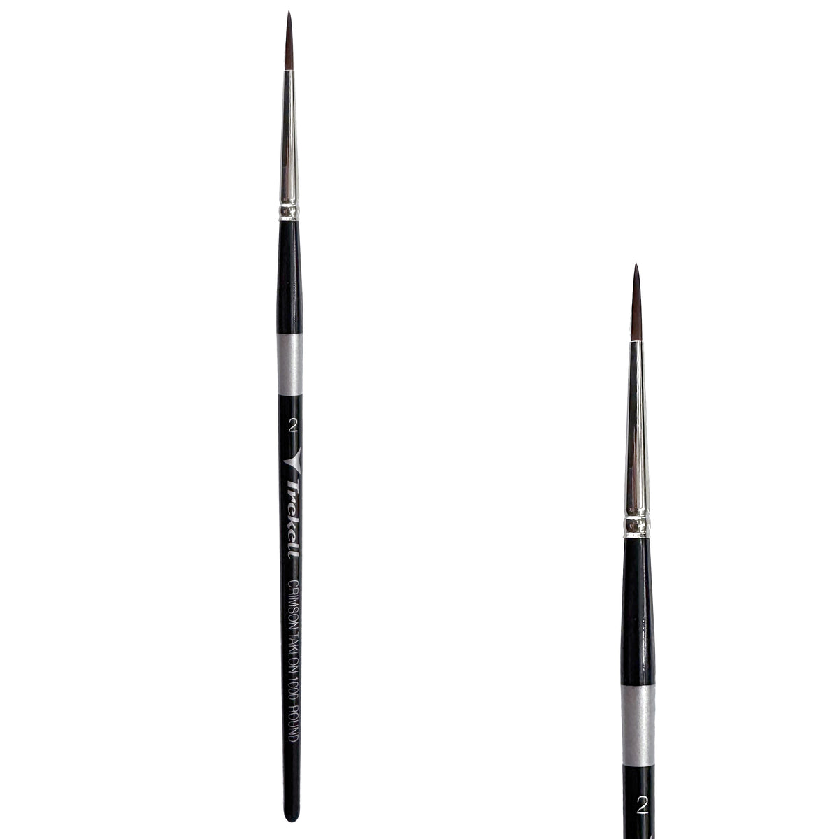 Trekell Crimson Taklon #2 Round Brush - Short Handle, with rounded, pointed bristles.