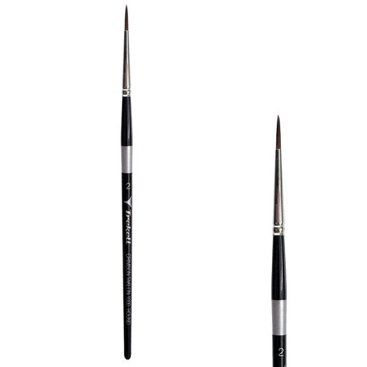 Trekell Crimson Taklon #2 Round Brush - Short Handle, with rounded, pointed bristles.